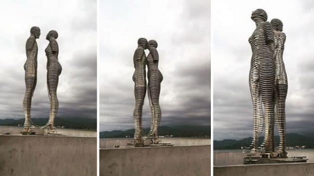 En Géorgie, deux immenses statues s’enlacent et rappelent une triste histoire Ali et Nino, Tamara Kvesitadze, Géorgie, statues