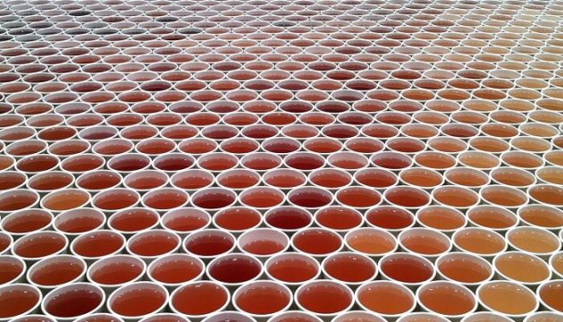 Un artiste place 66.000 verres remplis d’eau, puis la caméra s’éloigne… artiste Serge Belo, verre, bebe